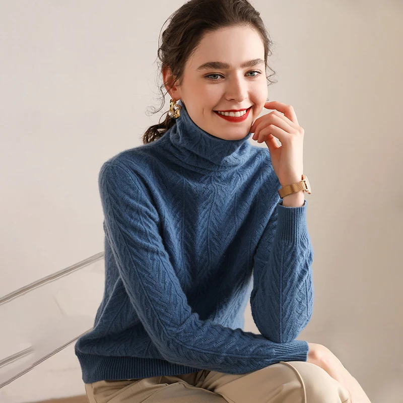 Осень зима длинный рукав водолазка теплый утолщение Женский свитер 100% кашемир