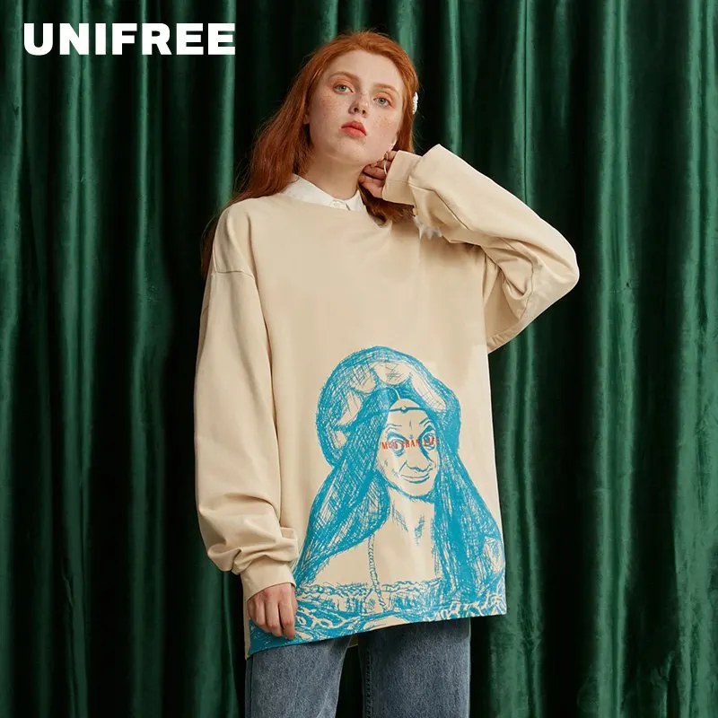 Оригинальная футболка UNIFREE свободная женская с длинным рукавом U194G903PP