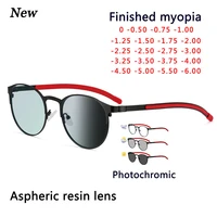 new photochromism eyeglasses retro round alloy frame myopia glasses outdoor uv protection diopter 0 5 1 0 1 5 2 0 to 6 0