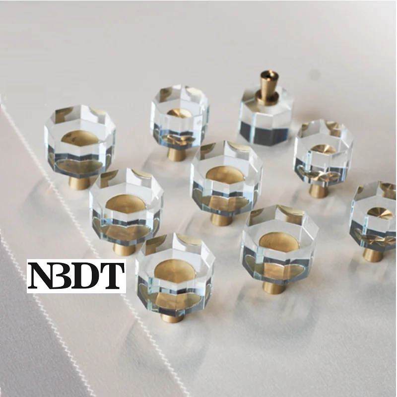 

8Pcs Octagon Star Crystal Knob Pull With Brass Base Furniture Cupboard Cabinet Closet Chest