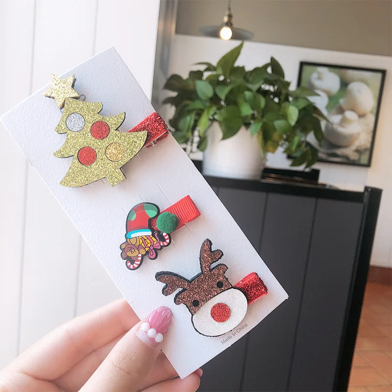 Милые заколки для волос в Корейском стиле девочек Простые рождественские