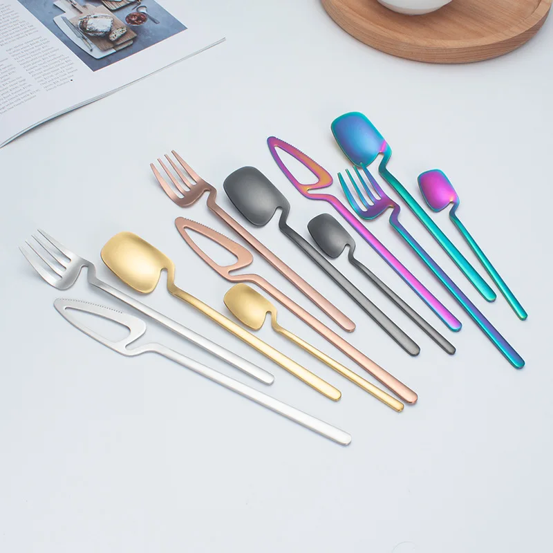

New 304 Hanging Steak Knife and Fork Spoon Western-Style Stainless Steel Tableware Set Color Knife and Fork Four-Piece Set