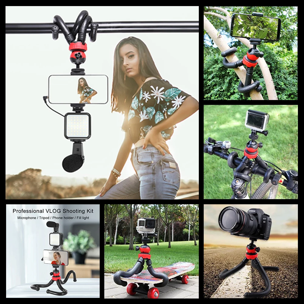 

Jumpflash KIT-04LM DSLR SLR Phone Vlog Tripod Hot Shoe Phone Holder,For Mini Tripod with Remote Control Microphone LED Light