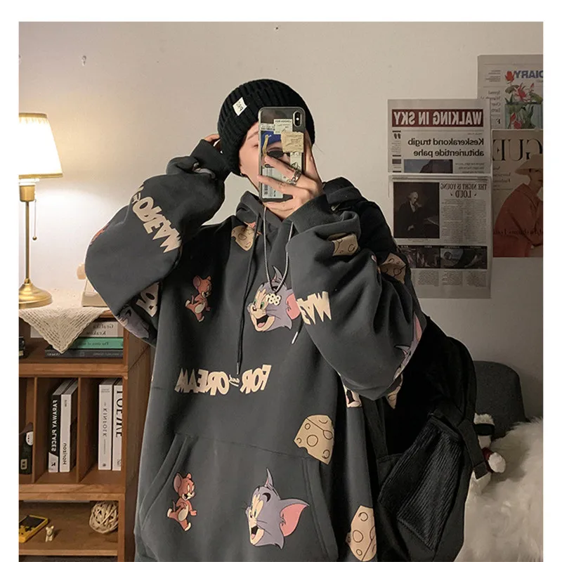 

2021 Winter Cartoon Oversized Polyester Hoodies Women Harajuku Pullover Casual Fashion Kawaii Unisex Sweatshirt Hoodie 3 Colors
