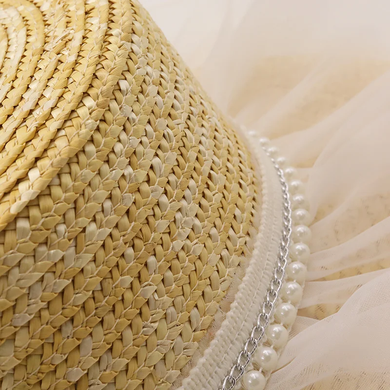 

Straw hat of natural wheat feminine ribbon lace nine inch edge club hat beach sun hat lady summertime broad hat