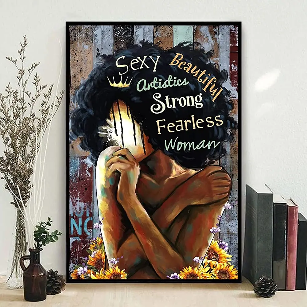 

Meaningful Quote Sexy Beautiful Woman Oil Painting Poster Print, Black Queen Canvas Art, Black Lives Matter, Black Girl Magic