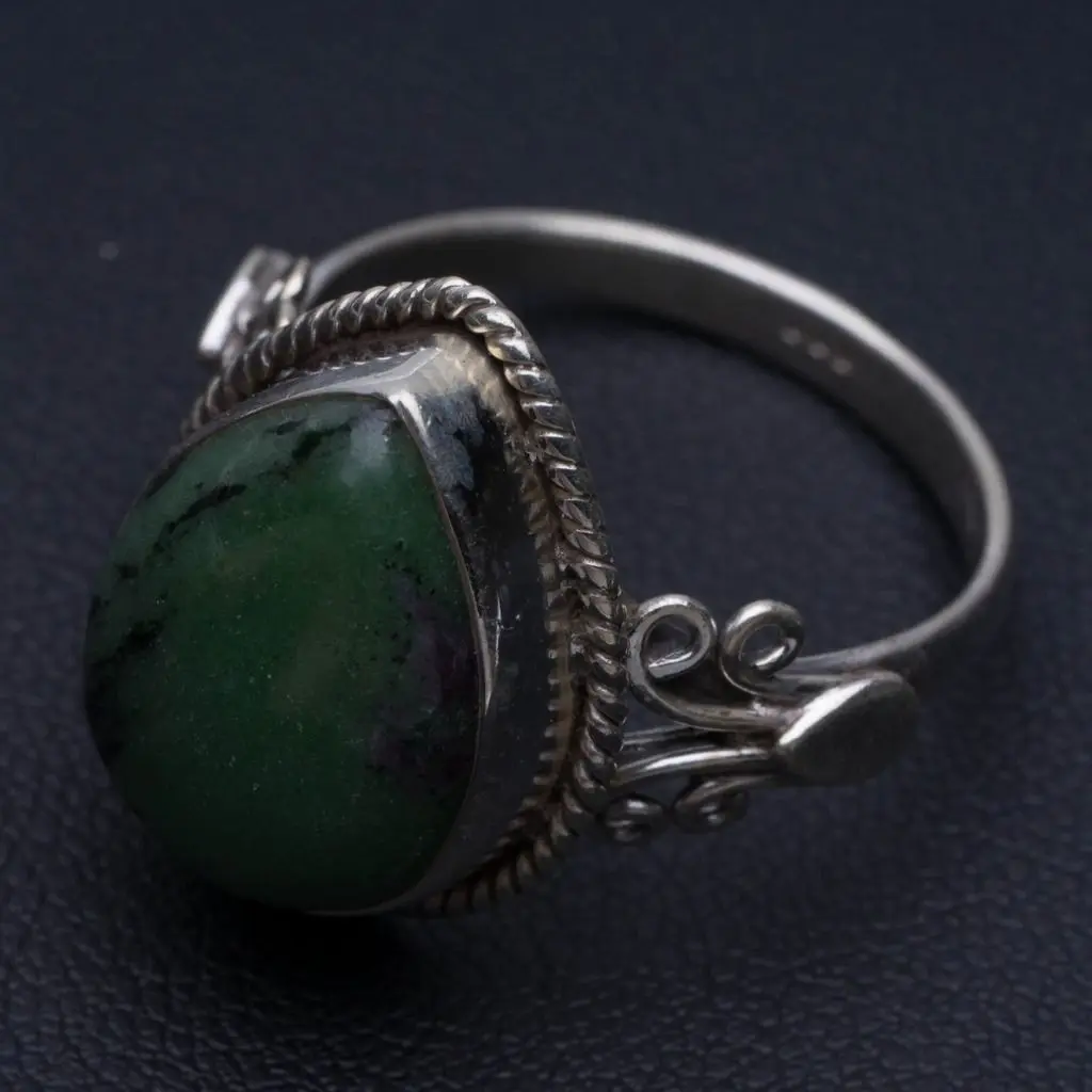 Натуральный рубин цоизит уникальный дизайн 925 пробы Серебряное кольцо Размер США