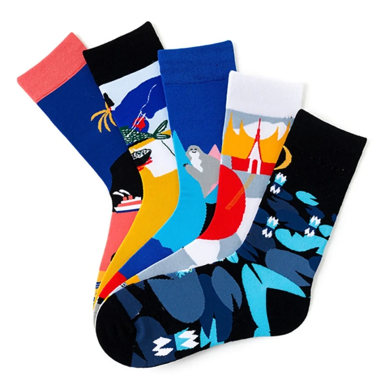 Женские Мужские носки хлопковые с забавным цветным рисунком harajuku хип хоп уличные