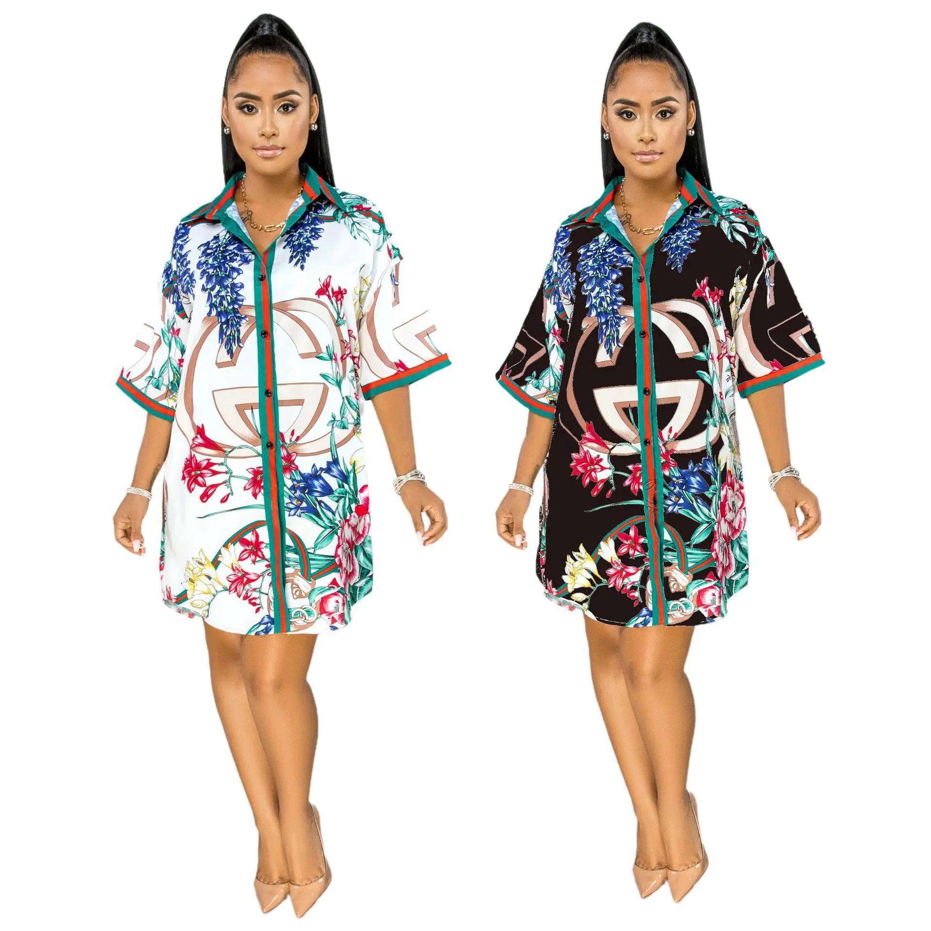 

Summer all-match European and American sexy fashion hot printing shirt multi-color women's dress