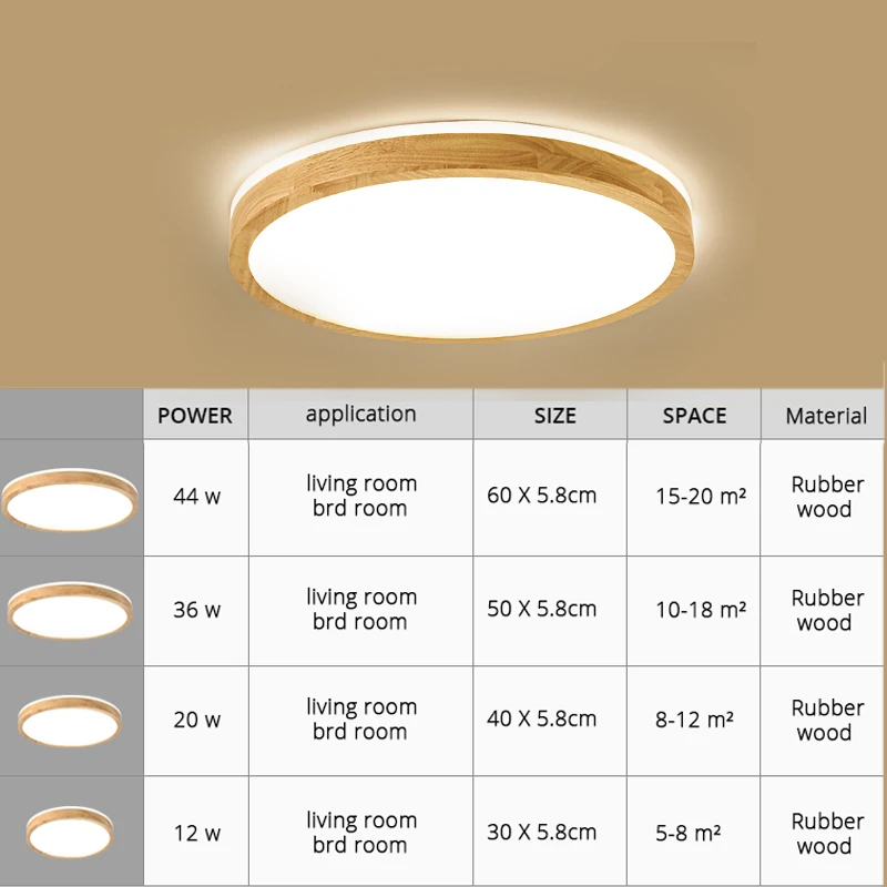 

LED Ceiling Light Wood Round Square for Living Room Bedroom Indoor Lighting Fixture Surface Mounted Lamp Remote Control Dimmable