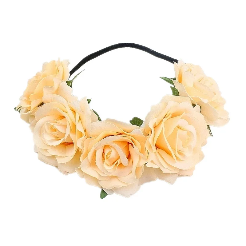 

2021 Spring New Hot Bride Holiday Wreath 5 Simulation Roses Flower Headbands Female Rave Party Headdress