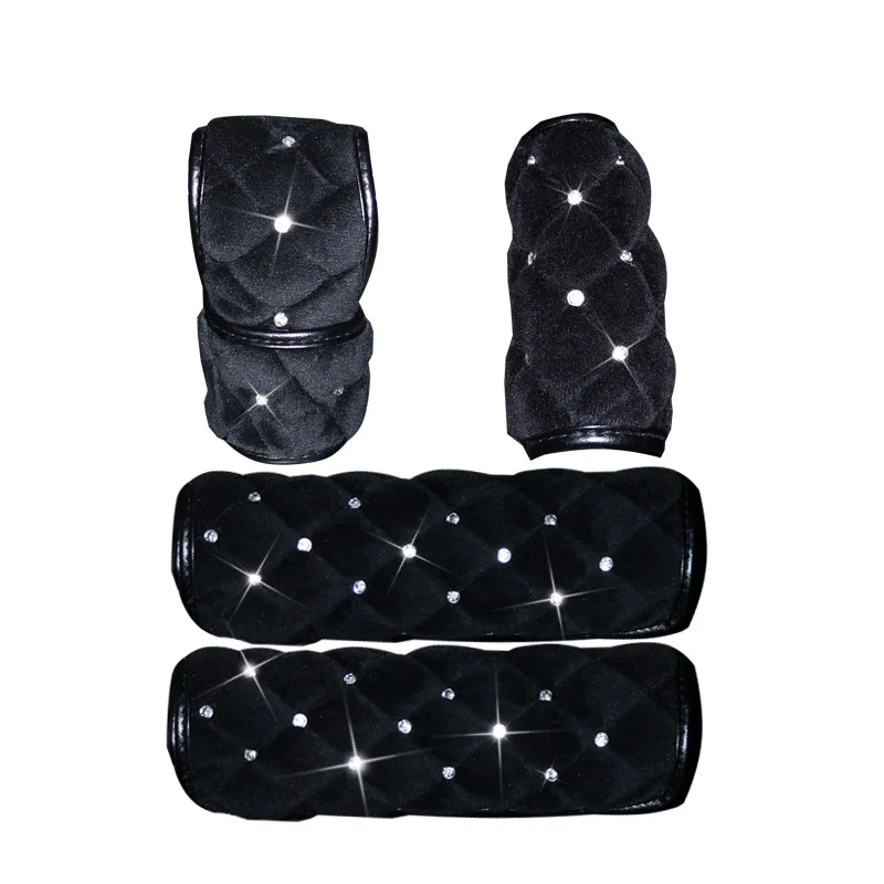 

Winter Luxury Diamond Auto Seat Belt Cover Villus Hand Brake Gear Shifter Cover Car Seat Belt Shoulder Pad Car Styling Suit