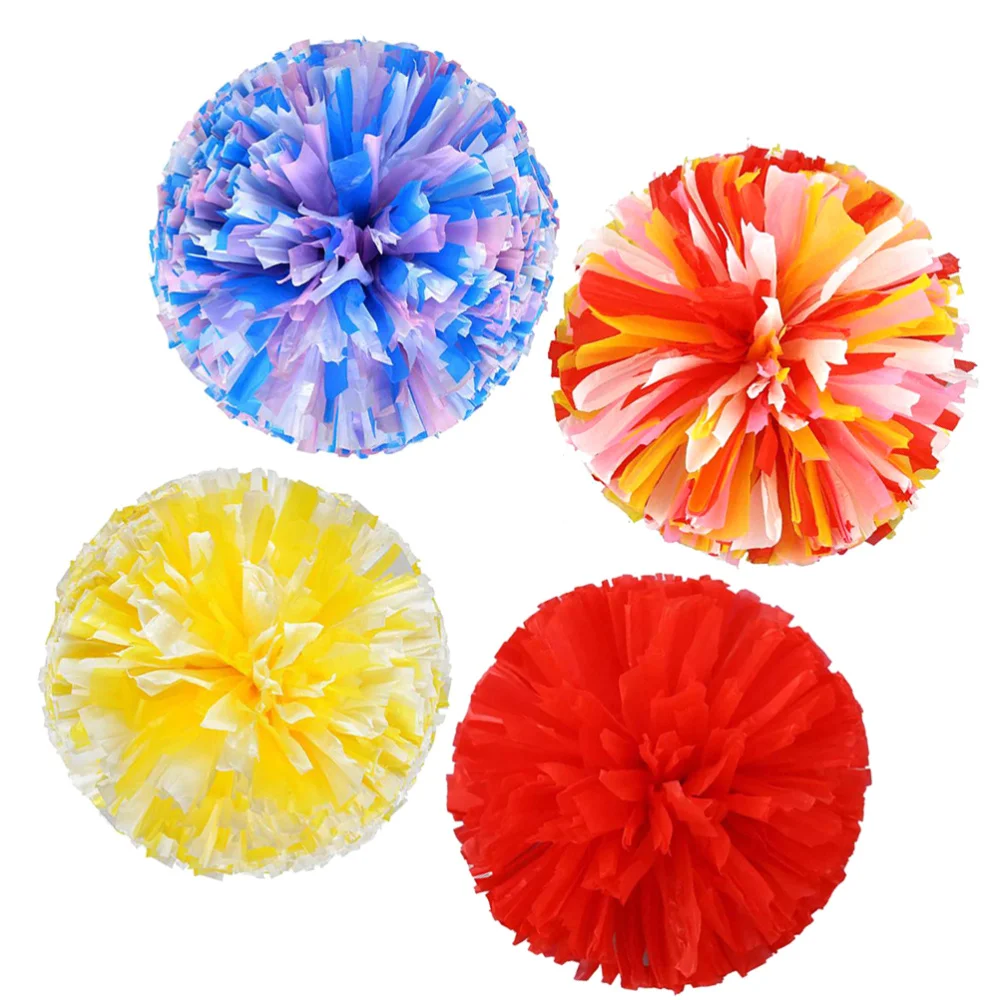 

4pcs Reusable Matte Cheering Poms Spirited Fun Cheerleading Pom Poms Kit Colorful Cheer Props with Ring for Performance Competit