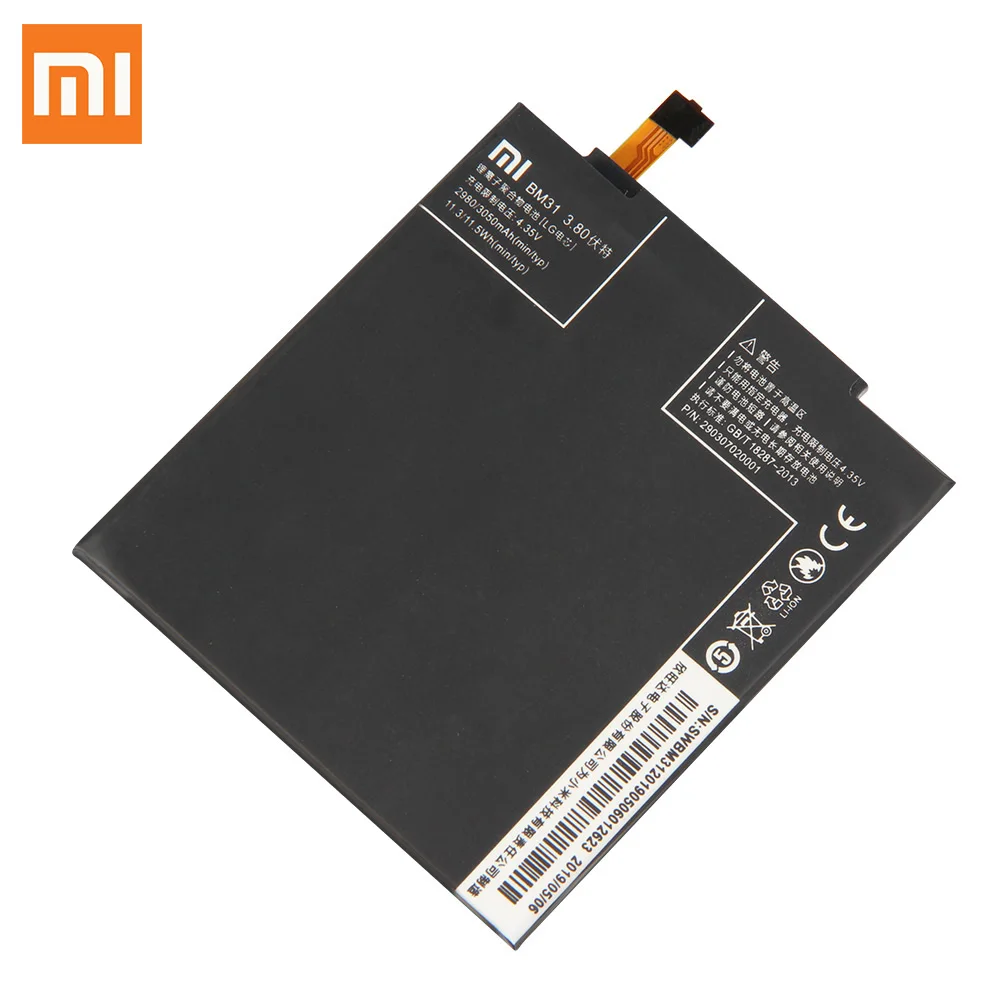 Оригинальный запасной аккумулятор для Xiaomi Mi 3 M3 Mi3 BM31 оригинальный телефона 3050