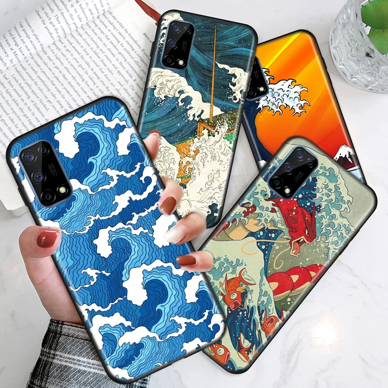 japanese wave art for realme v15 x50 x7 x3 superzoom x2 c17 c11 c3 7i 7 6i 6s 6 5 narzo 20 5g pro soft phone case free global shipping