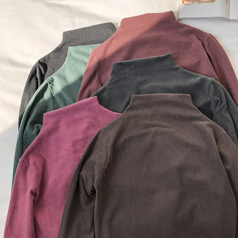 

Женская Повседневная футболка с длинным рукавом, однотонная Приталенная футболка с длинным рукавом, в Корейском стиле, осень-весна 2021