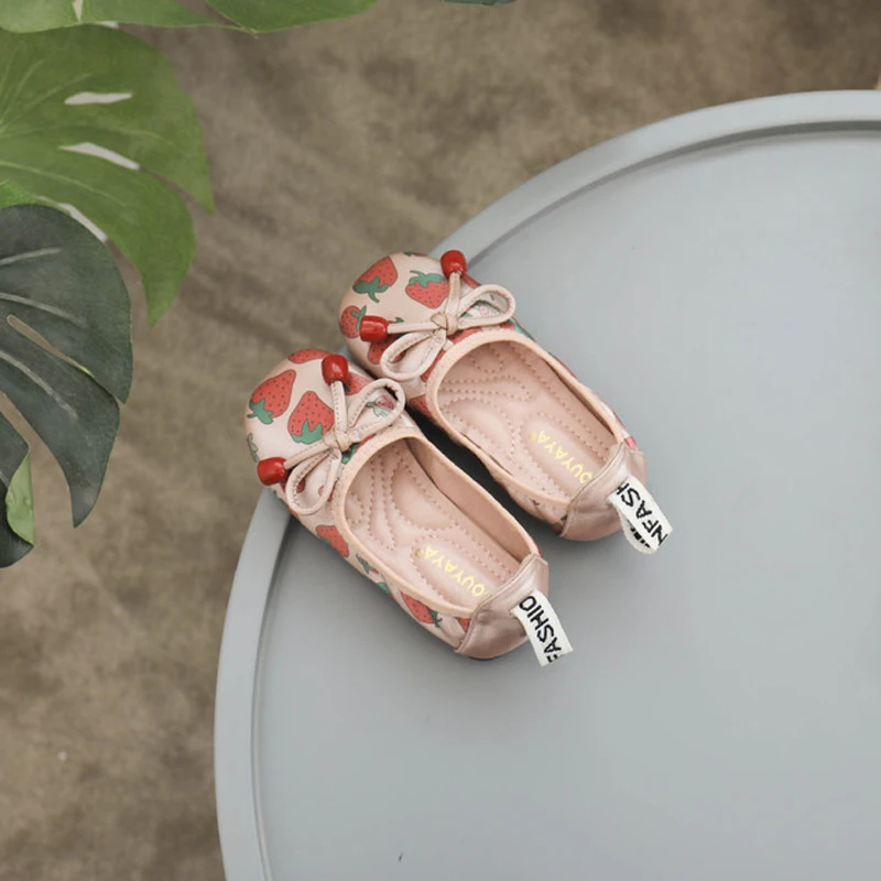 Girl Shoes Cute Strawberry Loafers Ballet Flats Toddler Shoe Single Soft Sole Princess Kids Rubber Moccasins |