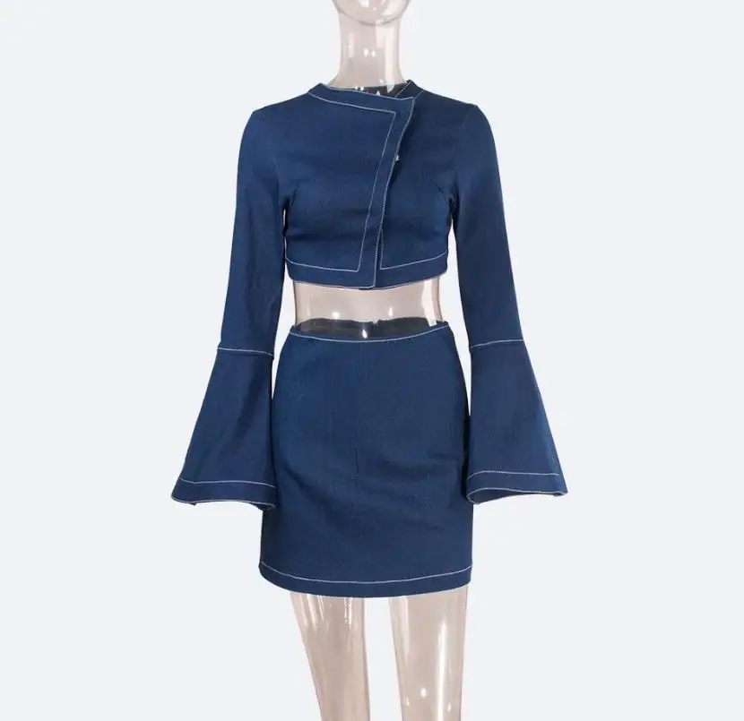 Женское зимнее расклешенное джинсовое мини платье с длинным рукавом Дамское