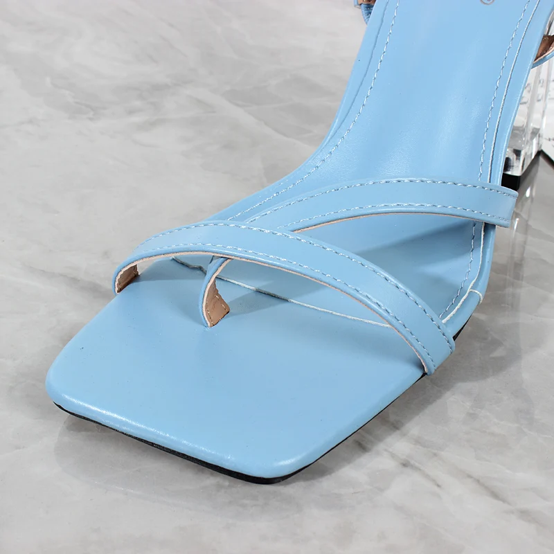 

Women's Sandals 2021 Summer New Thin Flip-Flops High Heel Sandals Fashion Crystal Hollow Square Heel Sexy Party Shoes 8.5CM