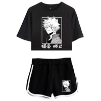 anime my hero academia bakugou katsuki himiko toga print crop top t shirt shorts two piece sets cosplay costume