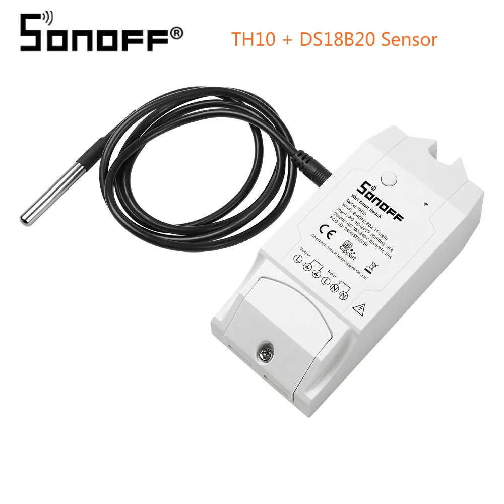TH10 plus DS18B20 SONOFF TH10/TH16 SI7021 переключатель датчика влажности беспроводной датчик контроля температуры Wifi умный дом пульт дистанционного управления - Комплект: TH10 plus DS18B20