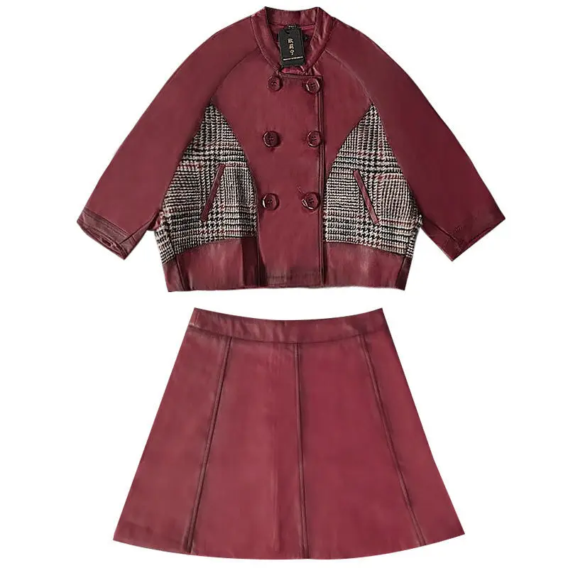 

Autumn 2021 New Women's Jacket European Station Chanel-Style Tweed European Loose Western Style Stitching Short Leather Coat