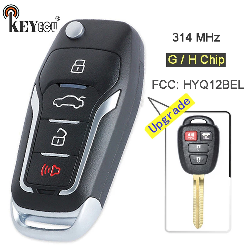 

KEYECU 314MHz G / H Chip FCC: HYQ12BEL Upgraded Flip Folding 3+1 4 Button Remote Key Fob TOY43 for Toyota RAV4 Camry 2014-2016