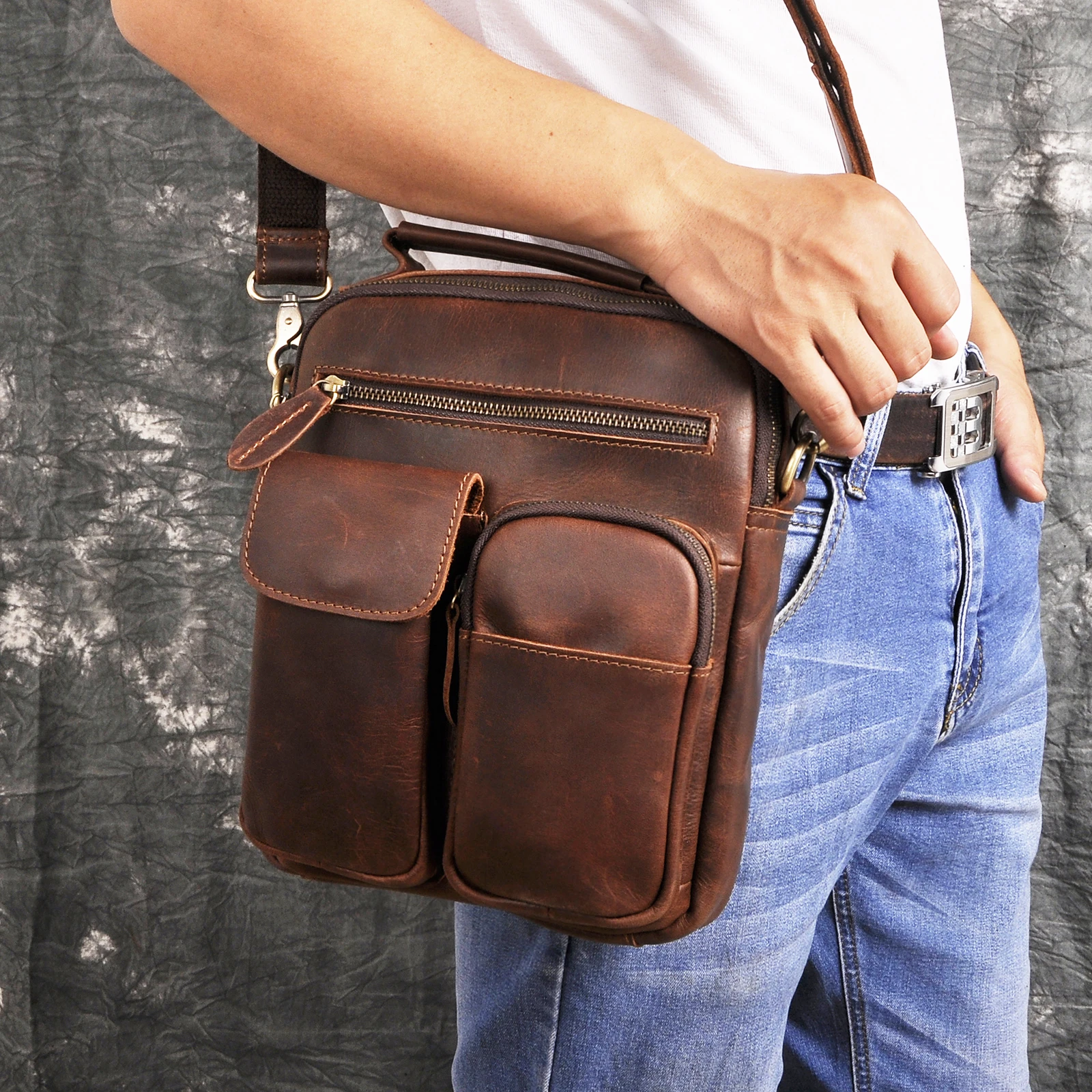 Модная мужская повседневная сумка мессенджер из натуральной кожи через плечо