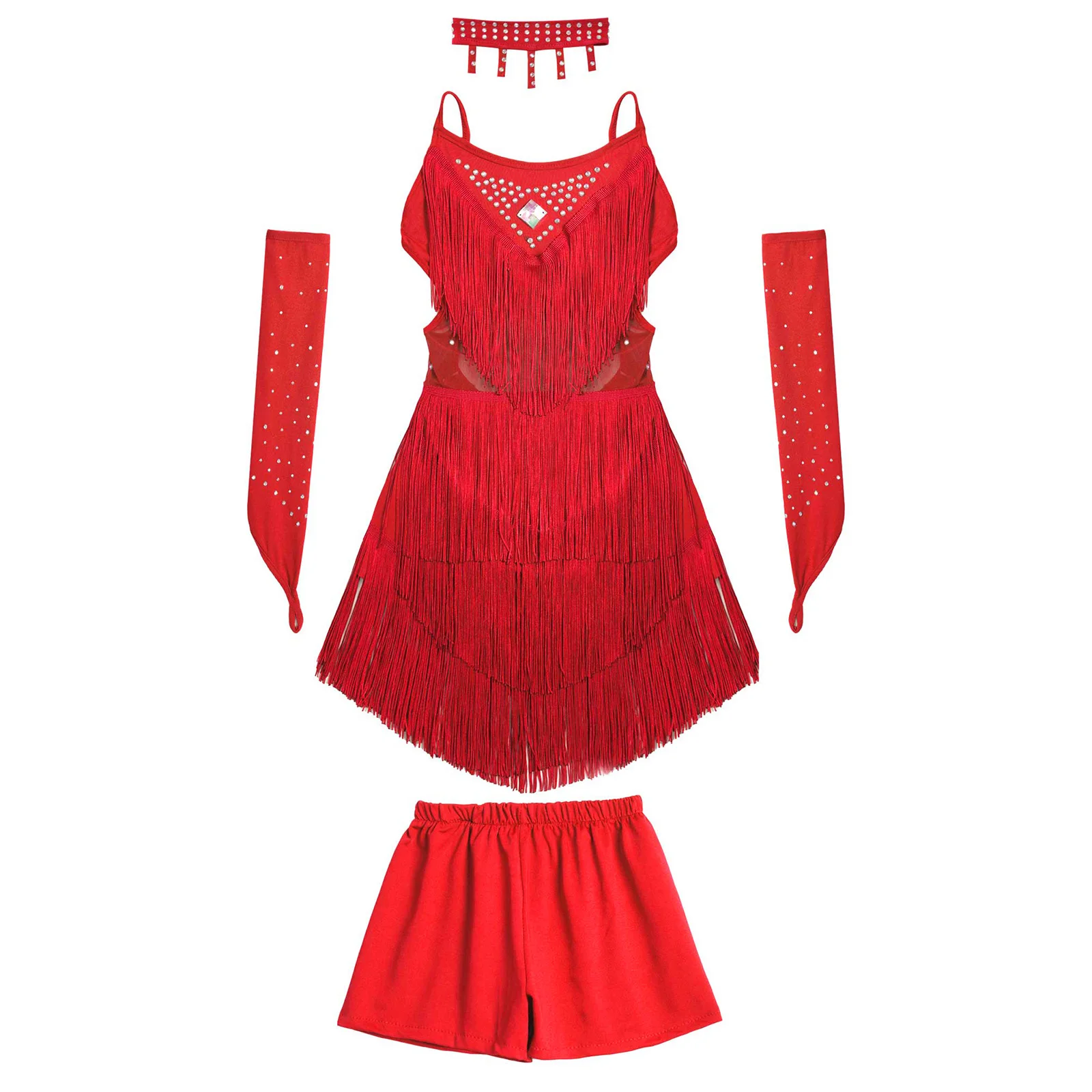 Детское платье с бахромой для латиноамериканских танцев красное | Тематическая