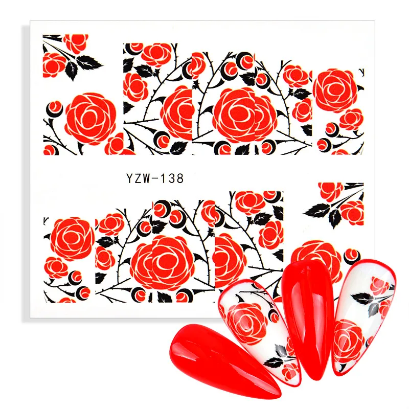 Водные Переводные наклейки для ногтей с фиолетовыми цветами картинки зелеными