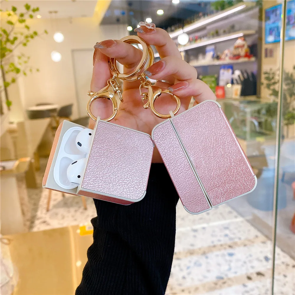 

Pink Hard Shell Case For Airpods Earphone Protective Cover With Keychain For Apple Airpods 1 2 3 Pro Headphone accessories