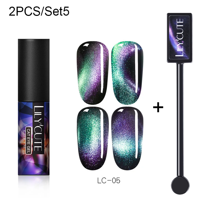2 PCS 11 LILYCUTE, 5 мл, 9D, Auroras, магнитный гель кошачий глаз, набор, долговечный Блестящий лазер для ногтей, художественный Гель-лак для ногтей, впитывающий УФ-Гель-лак - Цвет: 2 PCS 11