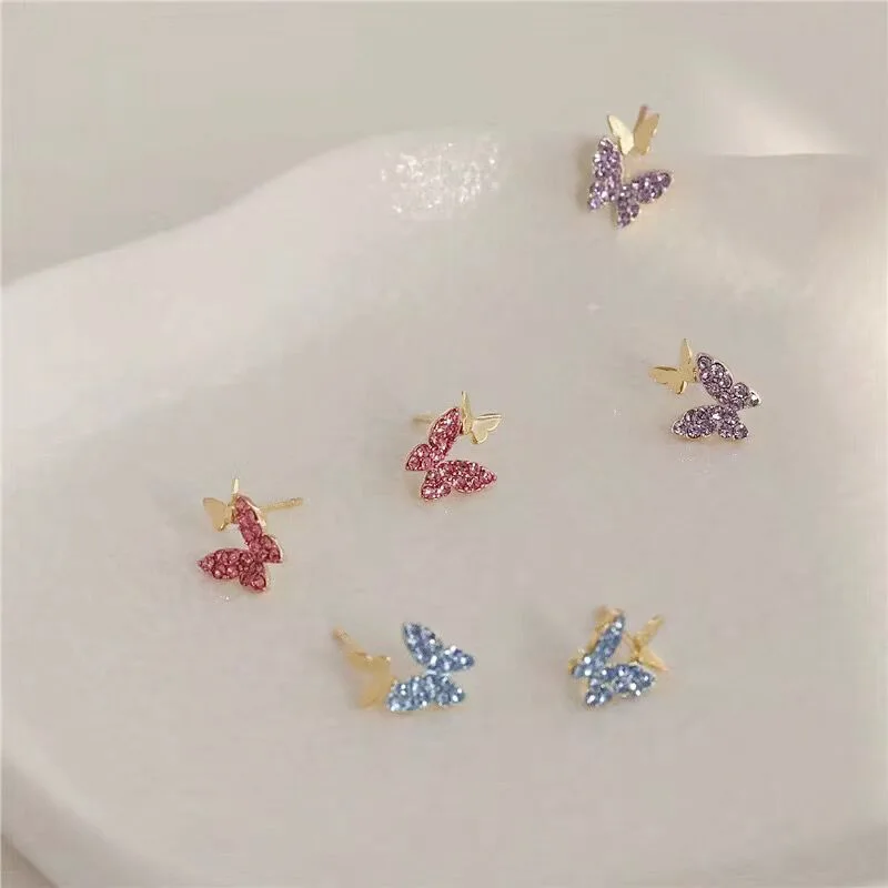 Корейские милые серьги гвоздики в виде бабочек для женщин и девушек маленькие с
