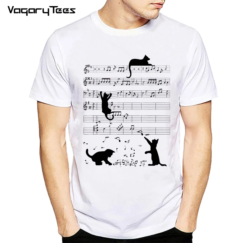 Мужская футболка с принтом Music Note модная повседневная котенка и черных котов