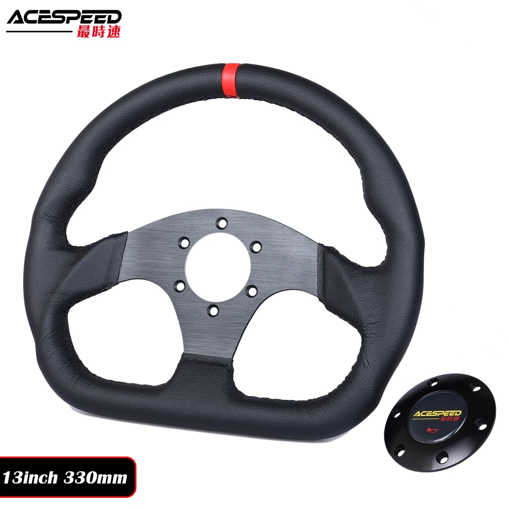 

Universal Car Steering Wheel 13inch 330mm D Flat Frame Car Racing Simulated Game Karting