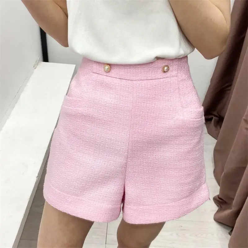 

ZA-Chaqueta corta con muescas para mujer, abrigos y pantalones cortos con doble botonadura, Estilo Vintage, 2 piezas