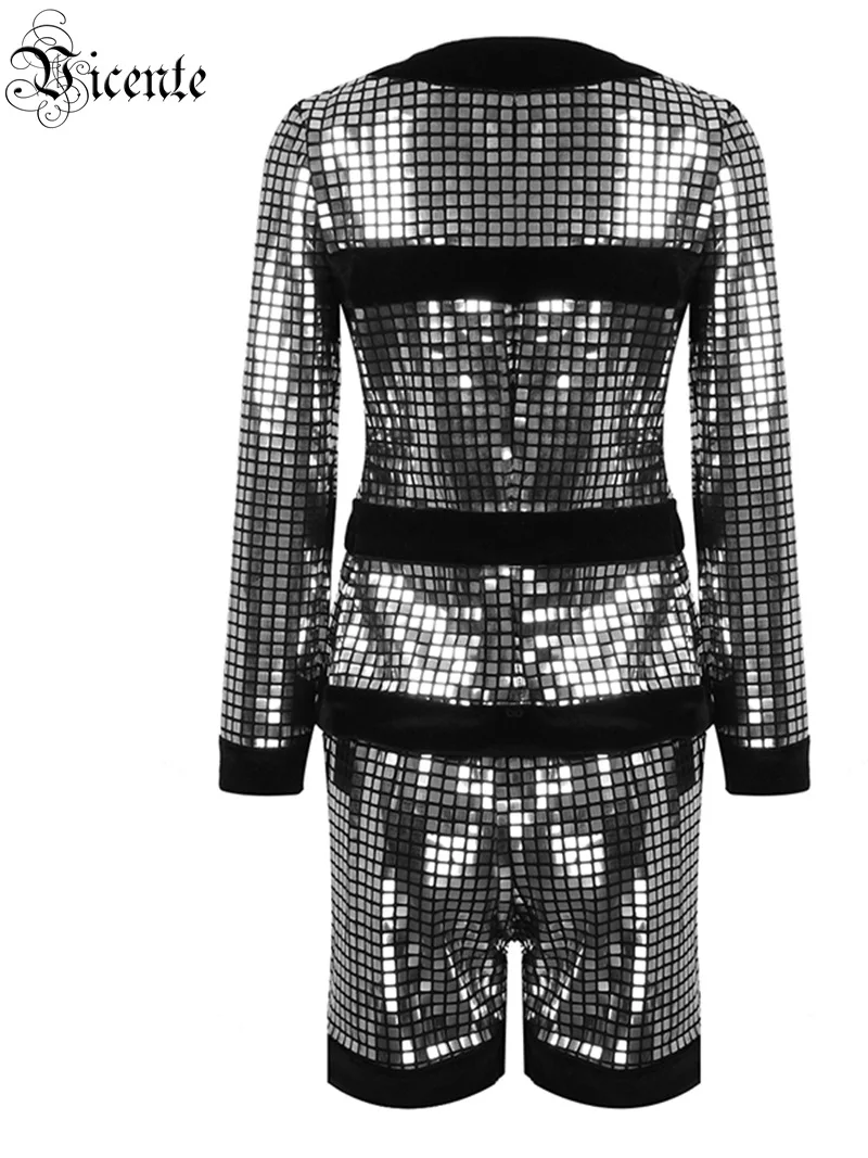 Женский клетчатый костюм из трех предметов вечерние Серебристые топы и шорты с