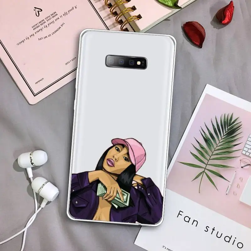 

black girl Phone Case Transparent For Samsung Galaxy A71 A21s S8 S9 S10 plus note 20 ultra
