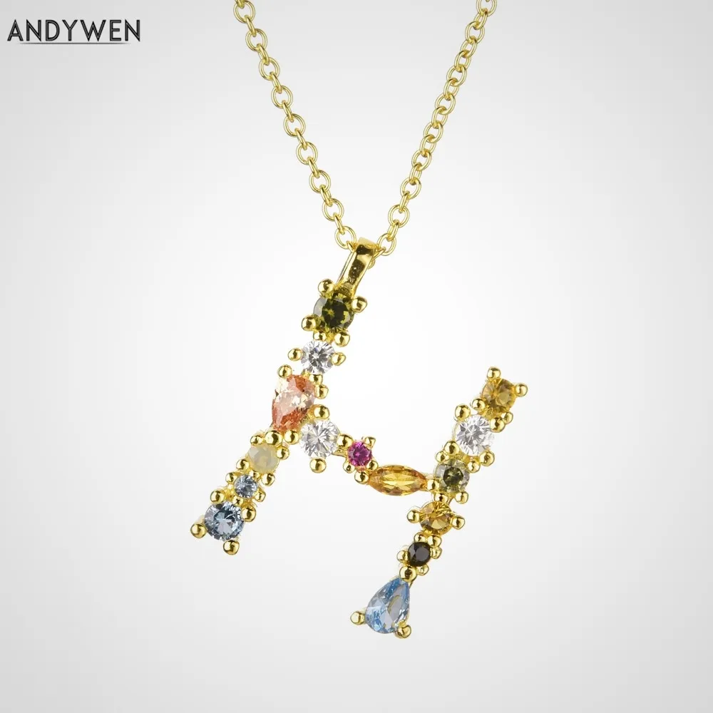 Ожерелье ANDYWEN из стерлингового серебра 925 пробы с инициалом алфавита H M мини