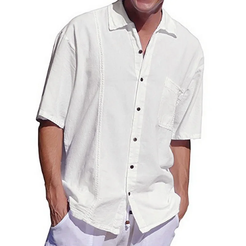 2019 мужская повседневная льняная рубашка белая с коротким рукавом крутая