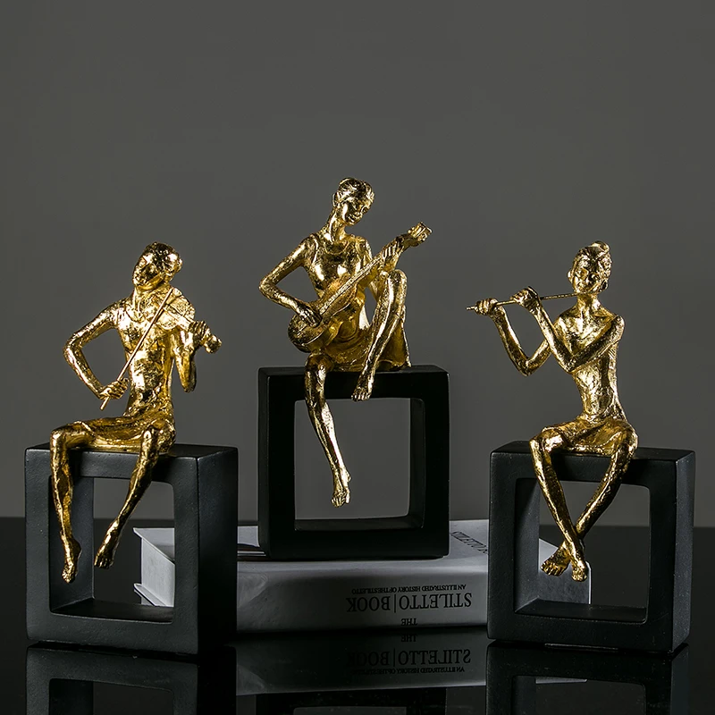 

Европейская музыкальная Мужская скульптура золотое покрытие статуя персонажа из смолы настольное украшение для дома аксессуары подарок н...