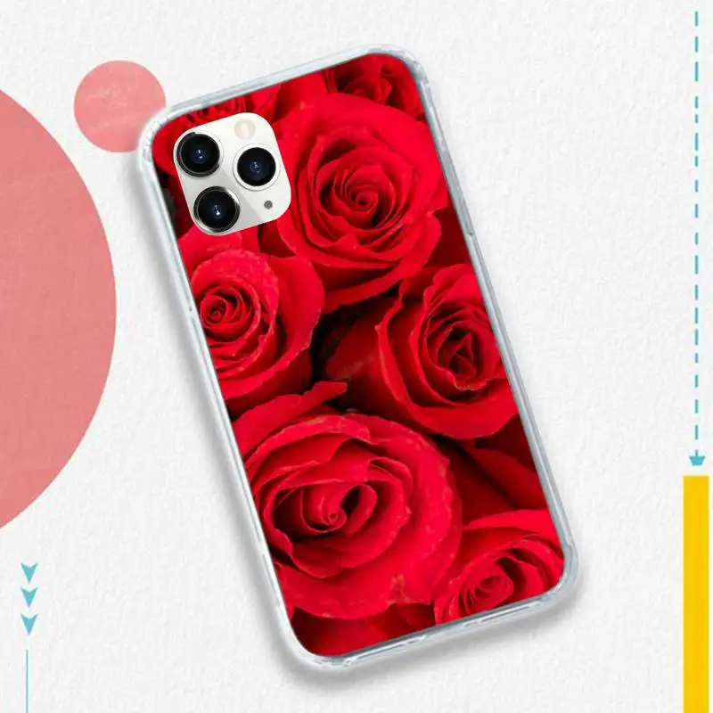

red rose flower case for airpods Phone Case Transparent soft For iphone 5 5s 5c se 6 6s 7 8 11 12 plus mini x xs xr pro max