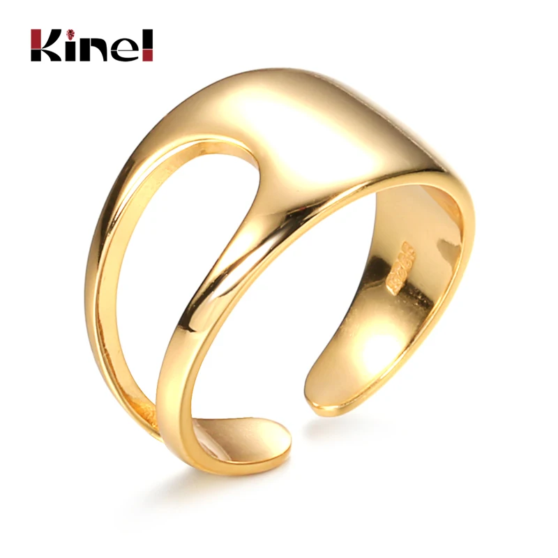 

Kinel 925 Sterling Silver Glossy Openwork Rings Asymmetry Design Minimalist Elegant Open 14K Gold Ring Women Jewelry Party Gift