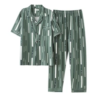 mens pajama set 2021 spring summer comfortable men sleepwear short sleeve cotton pajamas men elastic waist pant leisure outwear