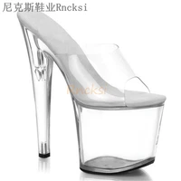 rncksi 20cm high heeled shoes model walked the catwalk thin heels crystal clear platform sandals oversize shoes