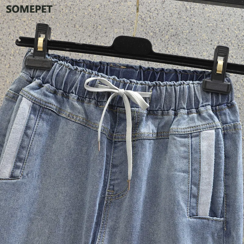 

Jeans Woman High Waist Drawstring Loose Plus Size Casual Street Style Denim Calf-length Harem Pants