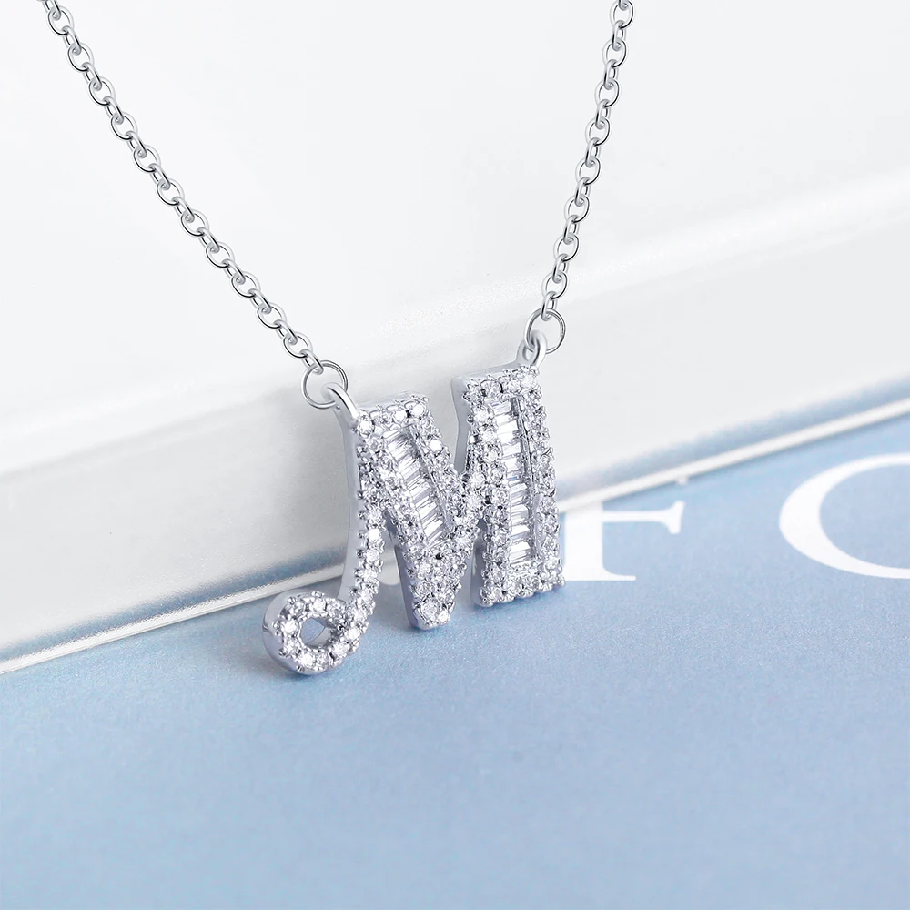 Модное серебристого цвета 26 букв алфавита кристалл камень кулон ожерелье CZ