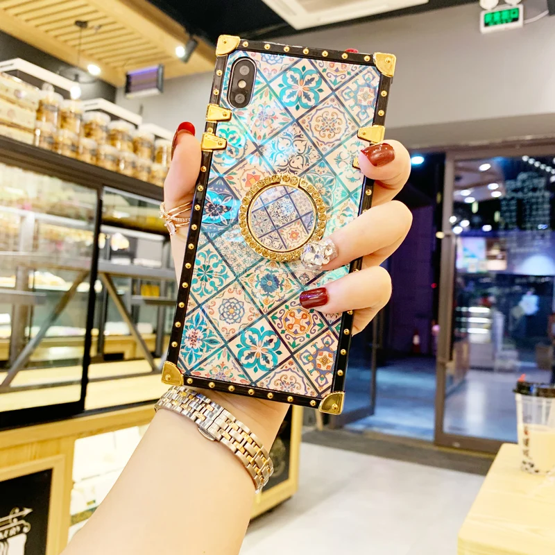 Чехол s для iPhone 11 Pro Max Xr Xs Max, квадратная крышка в китайском стиле, блестящее кольцо, подставка, чехол для iPhone X Xs 7 8 Plus 6 6 S, чехол