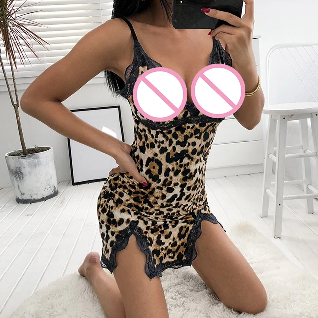 Модное кружевное сексуальное нижнее белье Горячая Babydoll платье эротические костюмы слинг v-образный вырез леопардовое сексуальное женское белье сексуальный ночной клуб Style2019