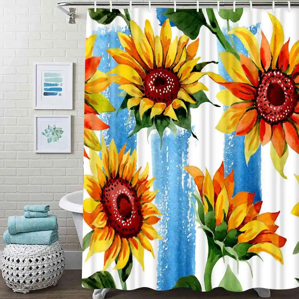 

Sunflower Shower Curtain Watercolor Plant Shower Curtain Waterproof Fabric For Bathroom Decor Shower Curtains Set With Hooks
